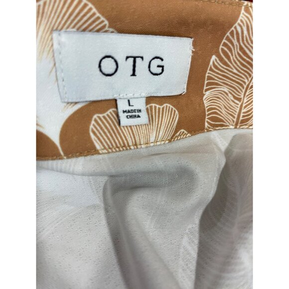 OTG Ruffled Tan and White Leaf Mini Skirt Women’s Size L Side Zip. - Picture 4 of 5